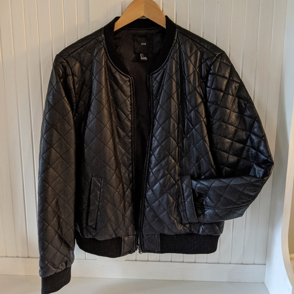 Forever 21 Jackets & Coats Forever 2 Black Quilted Faux Leather